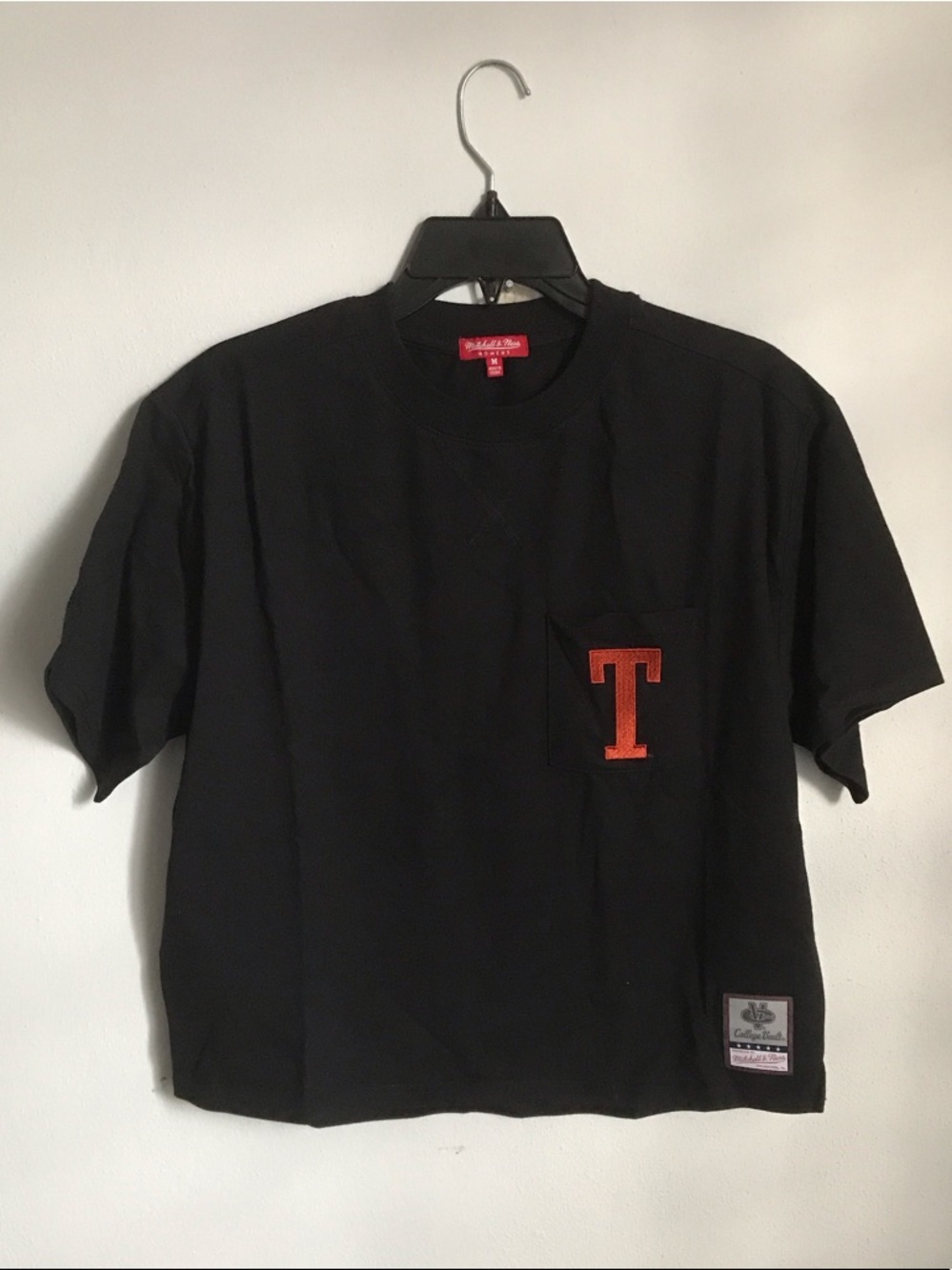 Mitchell & Ness Black Short Sleeve Pocket Tee with Orange 'T' Patch